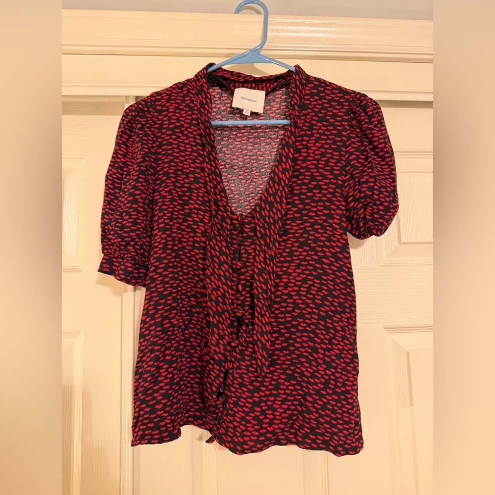 Reformation Red and Black Blouse